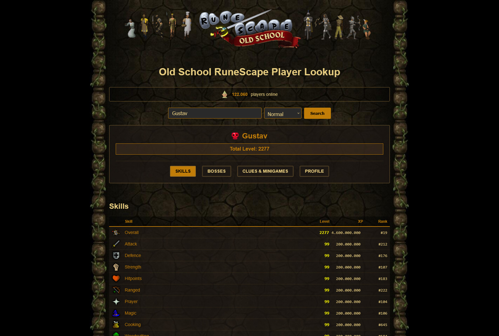 OSRS Player Lookup - Statistics tracking tool for Old School RuneScape